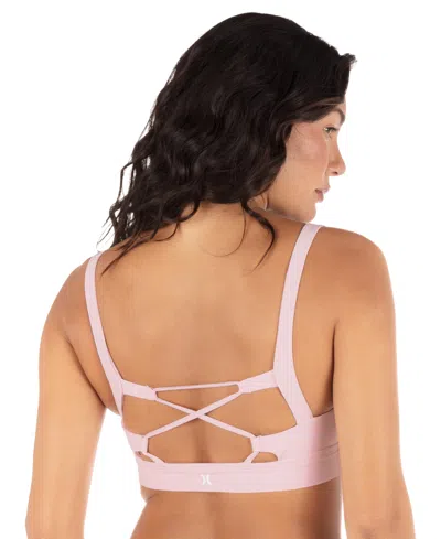 Hurley Women's Max Solid Pull-on Strappy Bikini Top In Pink