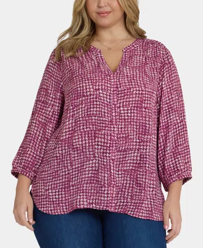Nydj Plus Size Pintuck Split Neck Top In Multi