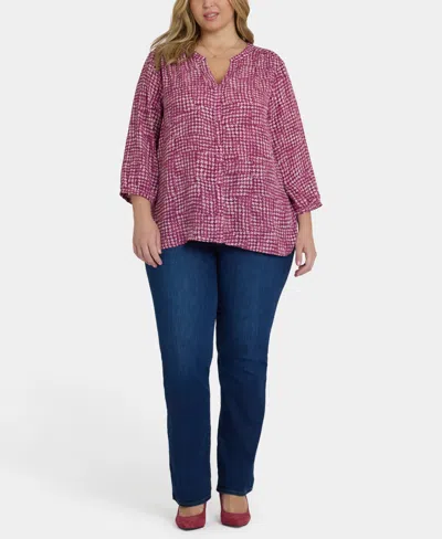 Nydj Plus Size Pintuck Split Neck Top In Multi