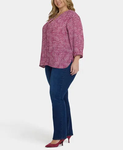 Nydj Plus Size Pintuck Split Neck Top In Multi