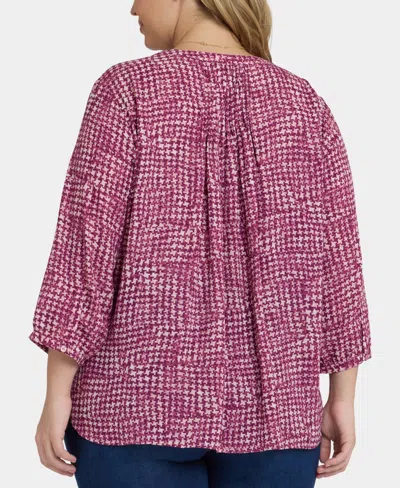 Nydj Plus Size Pintuck Split Neck Top In Multi