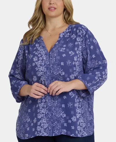 Nydj Plus Size Pintuck Split Neck Top In Multi