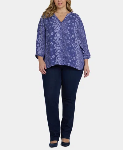 Nydj Plus Size Pintuck Split Neck Top In Multi