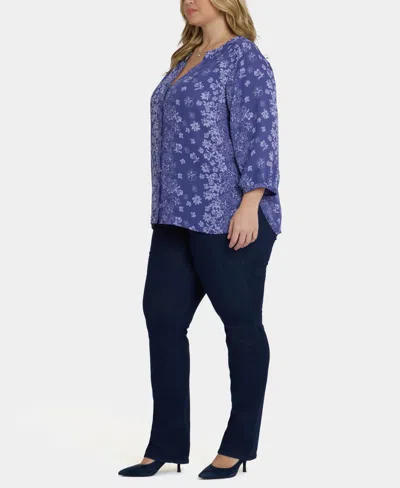 Nydj Plus Size Pintuck Split Neck Top In Multi