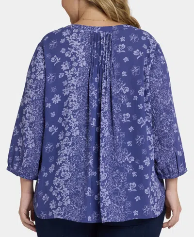 Nydj Plus Size Pintuck Split Neck Top In Multi