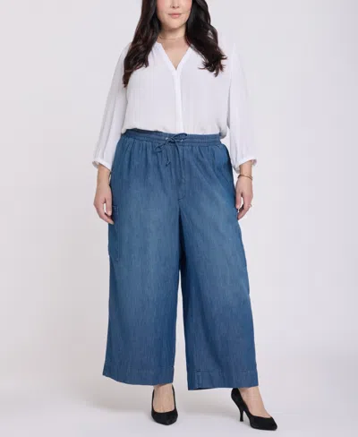 Nydj Plus Size Whitney Pull-on Cargo Crop Pants In Blue