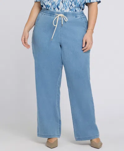 Nydj Plus Size Relaxed Drawstring Pull-on Denim Pants In Blue