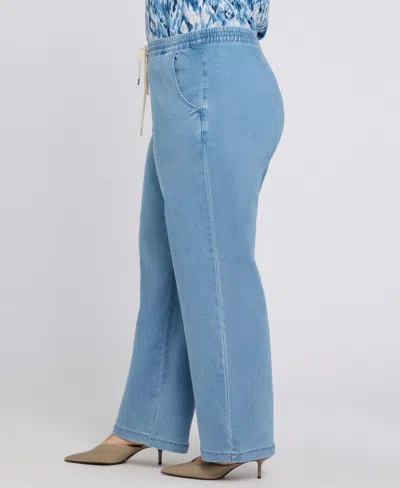 Nydj Plus Size Relaxed Drawstring Pull-on Denim Pants In Blue