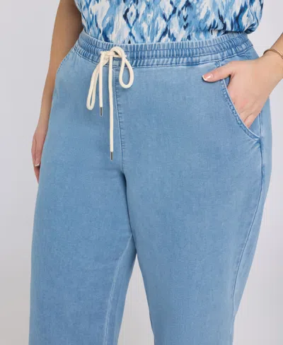 Nydj Plus Size Relaxed Drawstring Pull-on Denim Pants In Blue