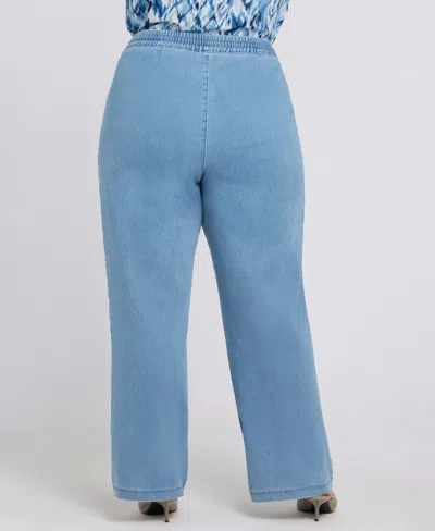 Nydj Plus Size Relaxed Drawstring Pull-on Denim Pants In Blue