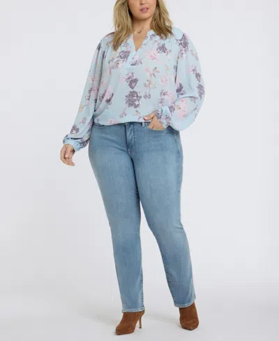 Nydj Plus Size Trinity Split Neck Top In Blue