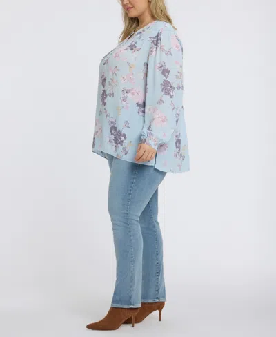 Nydj Plus Size Trinity Split Neck Top In Blue