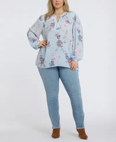 Nydj Plus Size Trinity Split Neck Top In Blue