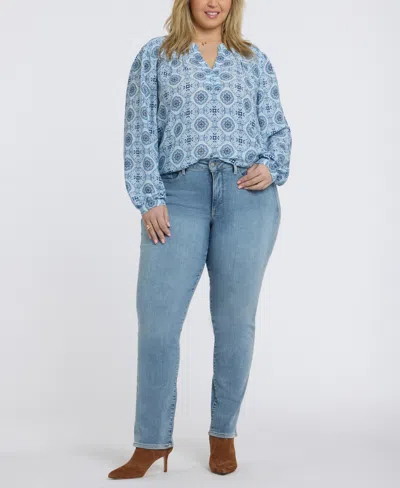 Nydj Plus Size Trinity Split Neck Top In Blue