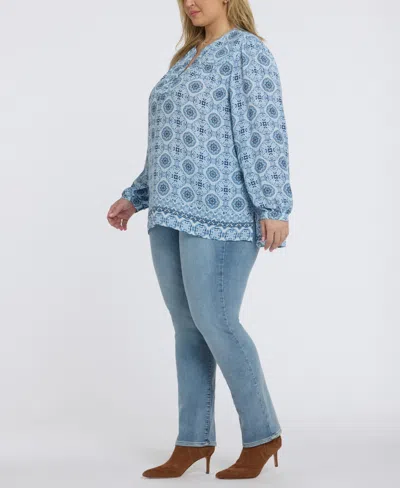 Nydj Plus Size Trinity Split Neck Top In Blue