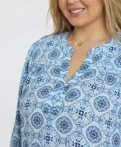 Nydj Plus Size Trinity Split Neck Top In Blue