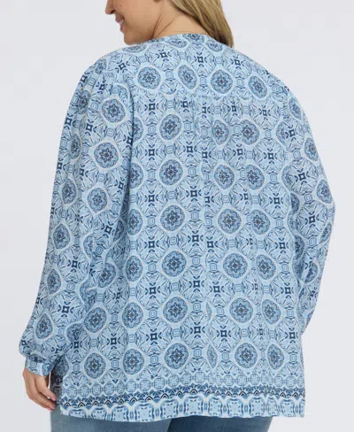 Nydj Plus Size Trinity Split Neck Top In Blue