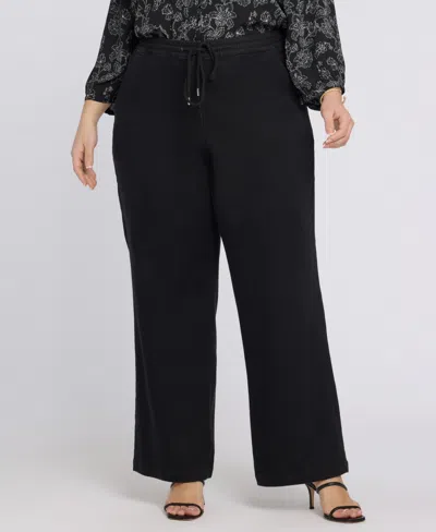 Nydj Plus Size Relaxed Drawstring Pull-on Denim Pants In Black