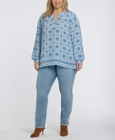 Nydj Plus Size Trinity Split Neck Top In Blue