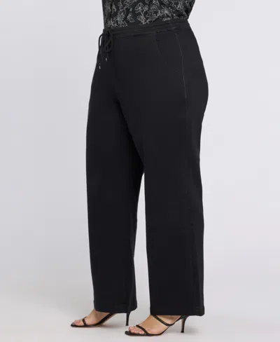 Nydj Plus Size Relaxed Drawstring Pull-on Denim Pants In Black