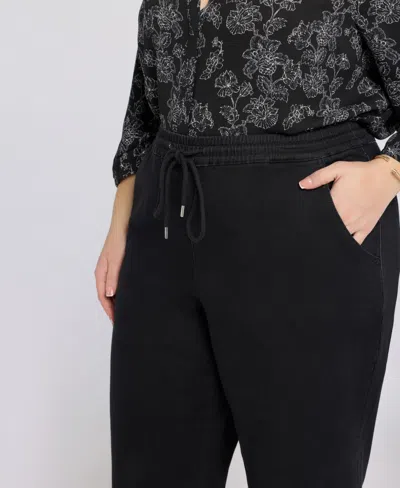 Nydj Plus Size Relaxed Drawstring Pull-on Denim Pants In Black