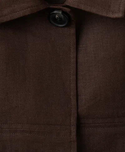 Mango Belted Linen Jacket In Brown