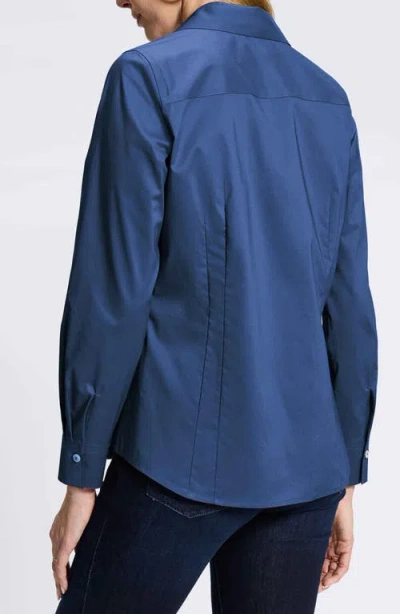 Foxcroft Agnes Split Cuff Popover Blouse In Blue