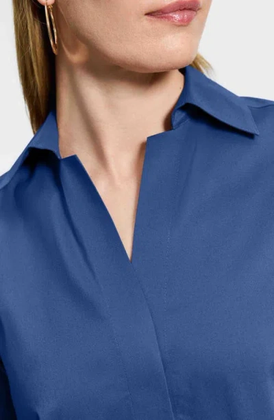 Foxcroft Agnes Split Cuff Popover Blouse In Blue