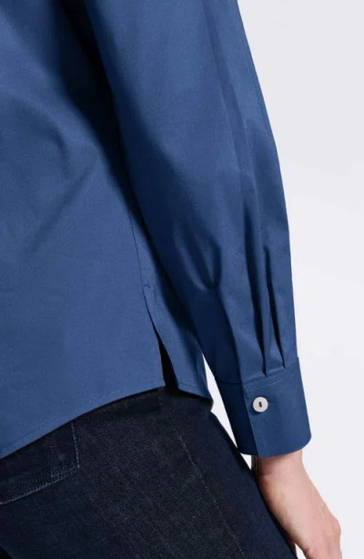 Foxcroft Agnes Split Cuff Popover Blouse In Blue