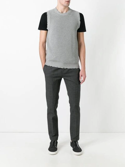 Msgm Distressed Sleeveless Jumper In Grey
