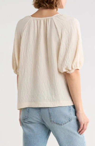 Max Studio Three Quarter Sleeve Split Neck Top In Neutral