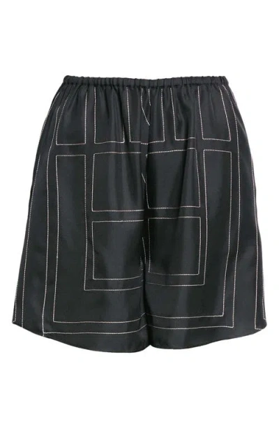 Totême Black Monogram Silk Pj Shorts In Black