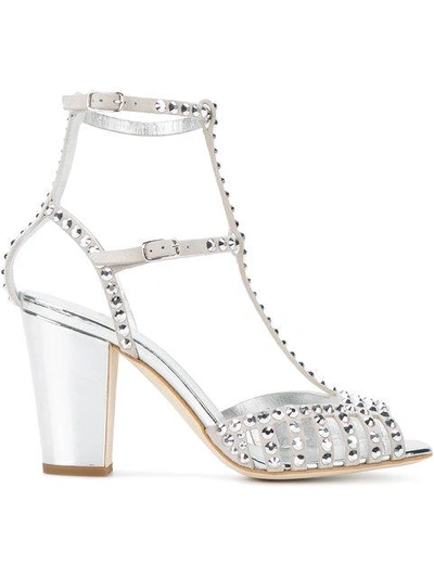 Shop Giuseppe Zanotti Silver Crystal Angie 85 Sandals In Metallic