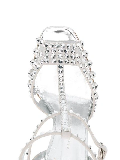 Shop Giuseppe Zanotti Silver Crystal Angie 85 Sandals In Metallic