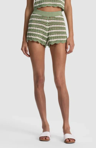 Alice And Olivia Bobbi Crochet-knit Striped Shorts In Green