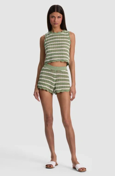 Alice And Olivia Bobbi Crochet-knit Striped Shorts In Green