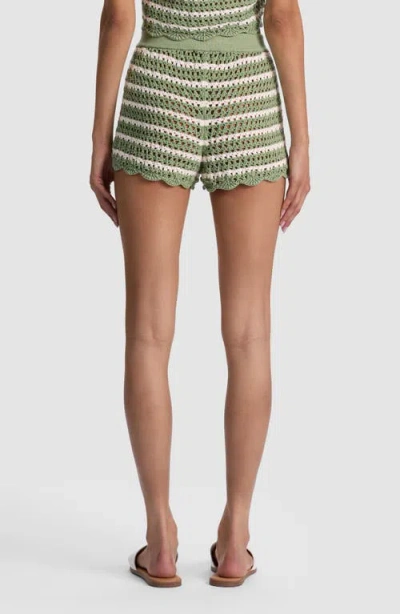 Alice And Olivia Bobbi Crochet-knit Striped Shorts In Green