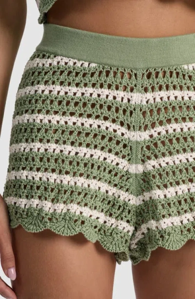 Alice And Olivia Bobbi Crochet-knit Striped Shorts In Green