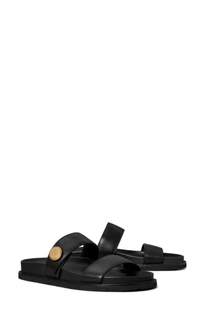 Tory Burch Romy Leather Double Strap Slide Sandals In Black