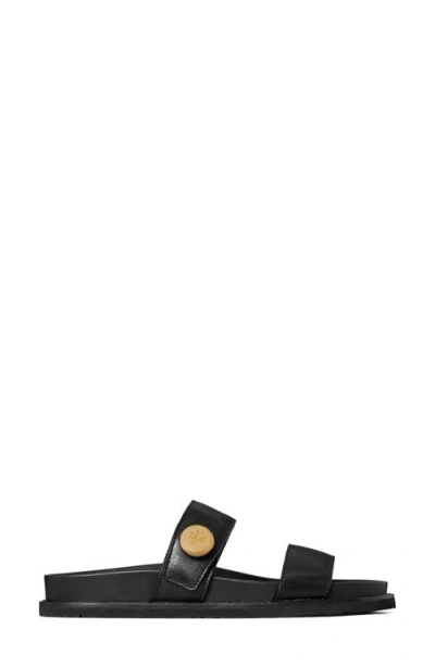 Tory Burch Romy Leather Double Strap Slide Sandals In Black