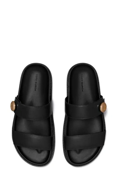Tory Burch Romy Leather Double Strap Slide Sandals In Black