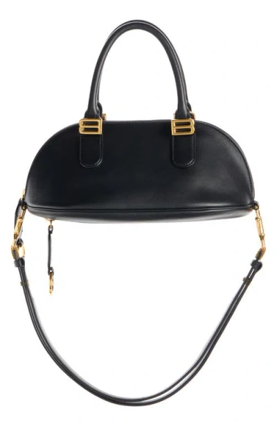Balenciaga Mini Leather Bolero B Logo Zip Fastening Top Handle With Ring Detail In Black