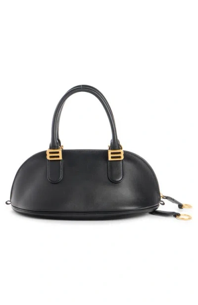Balenciaga Mini Leather Bolero B Logo Zip Fastening Top Handle With Ring Detail In Black