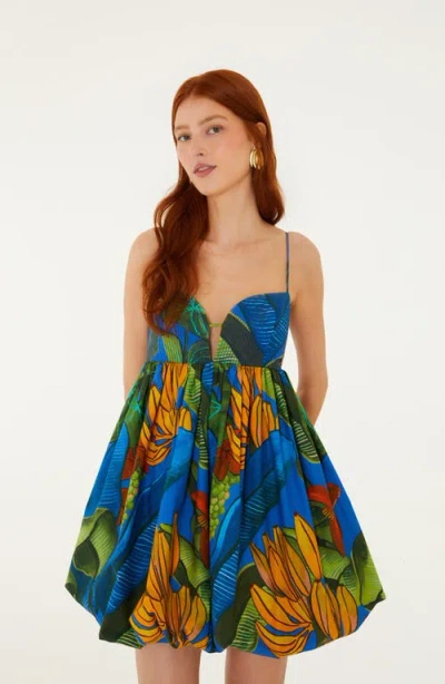 Farm Rio Banana Grapes Blue Sleeveless Mini Dress Banana Grapes Blue