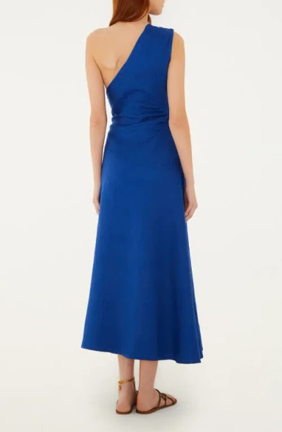 Farm Rio Embroidered Seahorse One-shoulder Linen Dress In Blue
