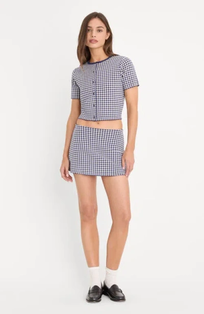 Good American Fine Knit Round Neck Short Sleeve Button Up Top In Blue