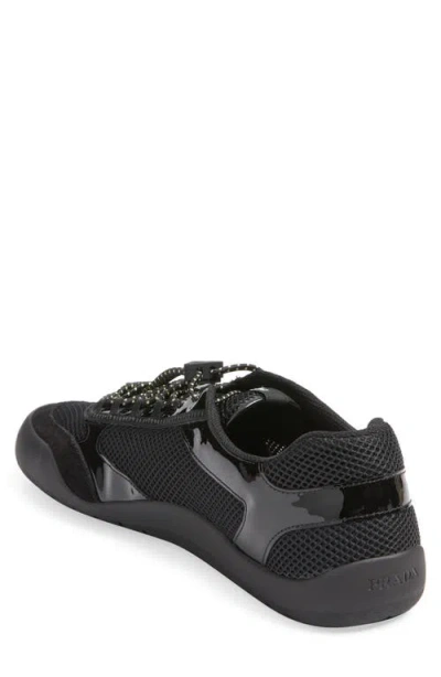 Prada Speedrock Leather And Mesh Fabric Sneakers In Black