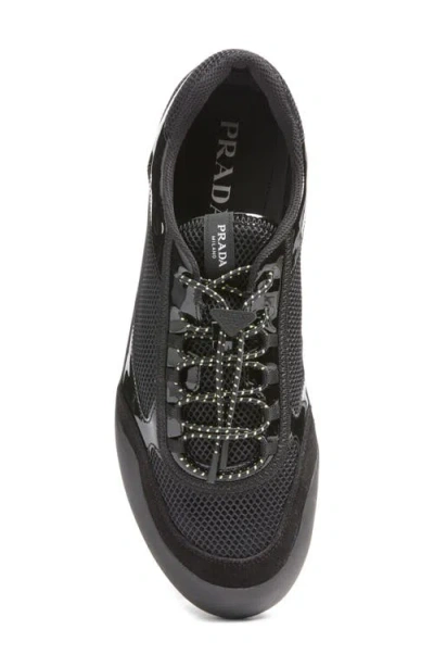 Prada Speedrock Leather And Mesh Fabric Sneakers In Black