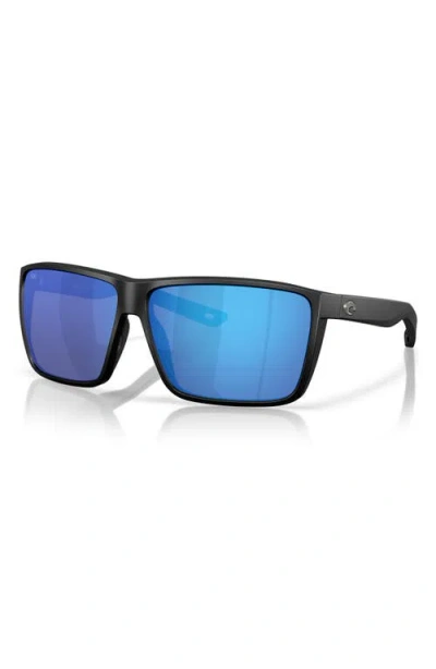 Costa Del Mar Rincon Ii 64mm Mirrored Polarized Oversize Rectangular Sunglasses In Black