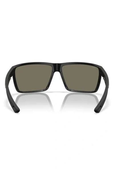 Costa Del Mar Rincon Ii 64mm Mirrored Polarized Oversize Rectangular Sunglasses In Black
